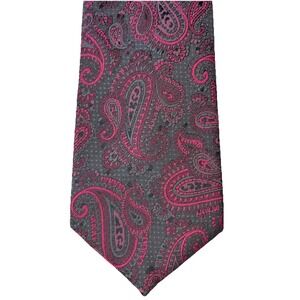 Vintage Paisley Tie Fushia & Black, Botany‎ 500, Poly Silk Blend, 3.25W X 55L